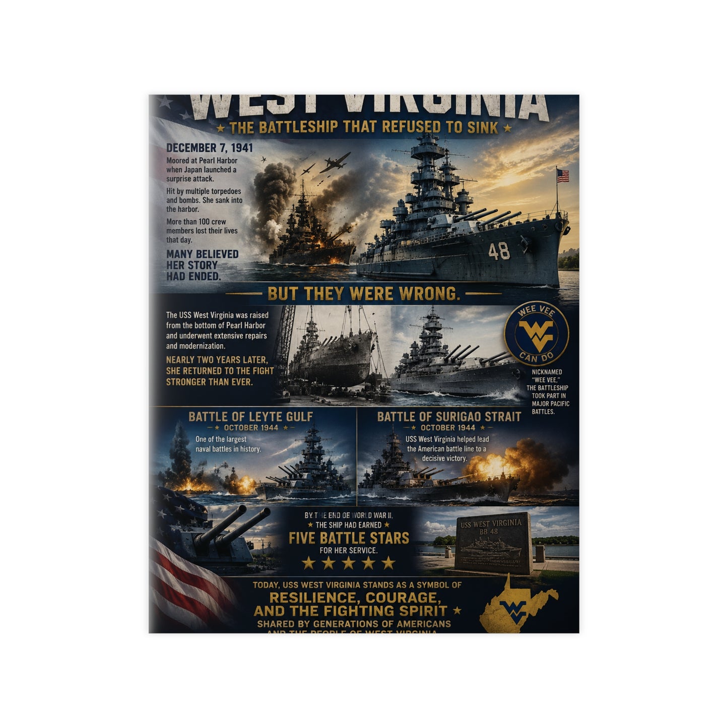 USS West Virginia Battleship Photopaper Poster - WWII Naval History Print