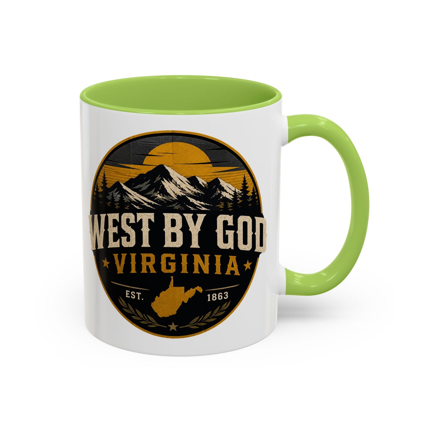West By God Virginia Accent Coffee Mug — Vintage Mountain Cabin Design (11/15oz)