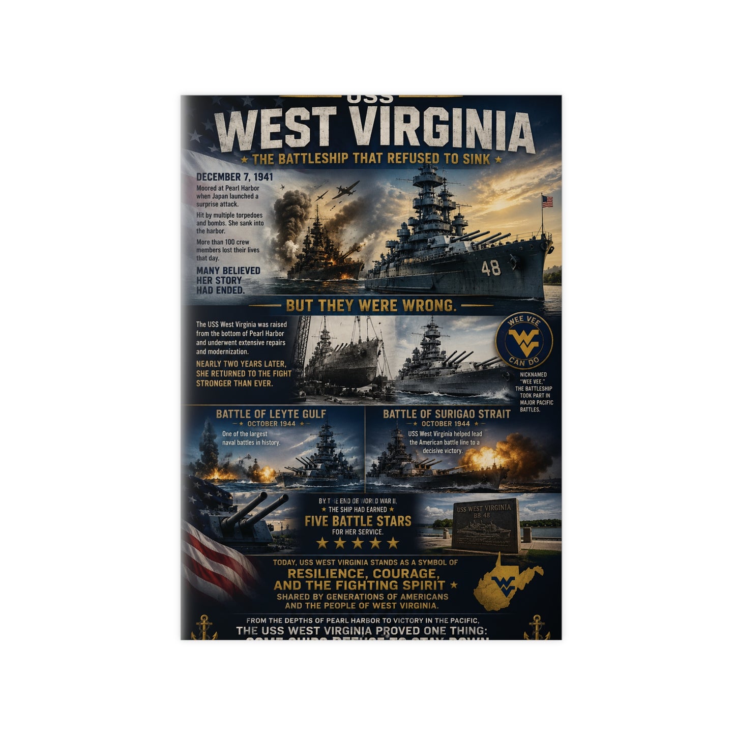 USS West Virginia Battleship Photopaper Poster - WWII Naval History Print