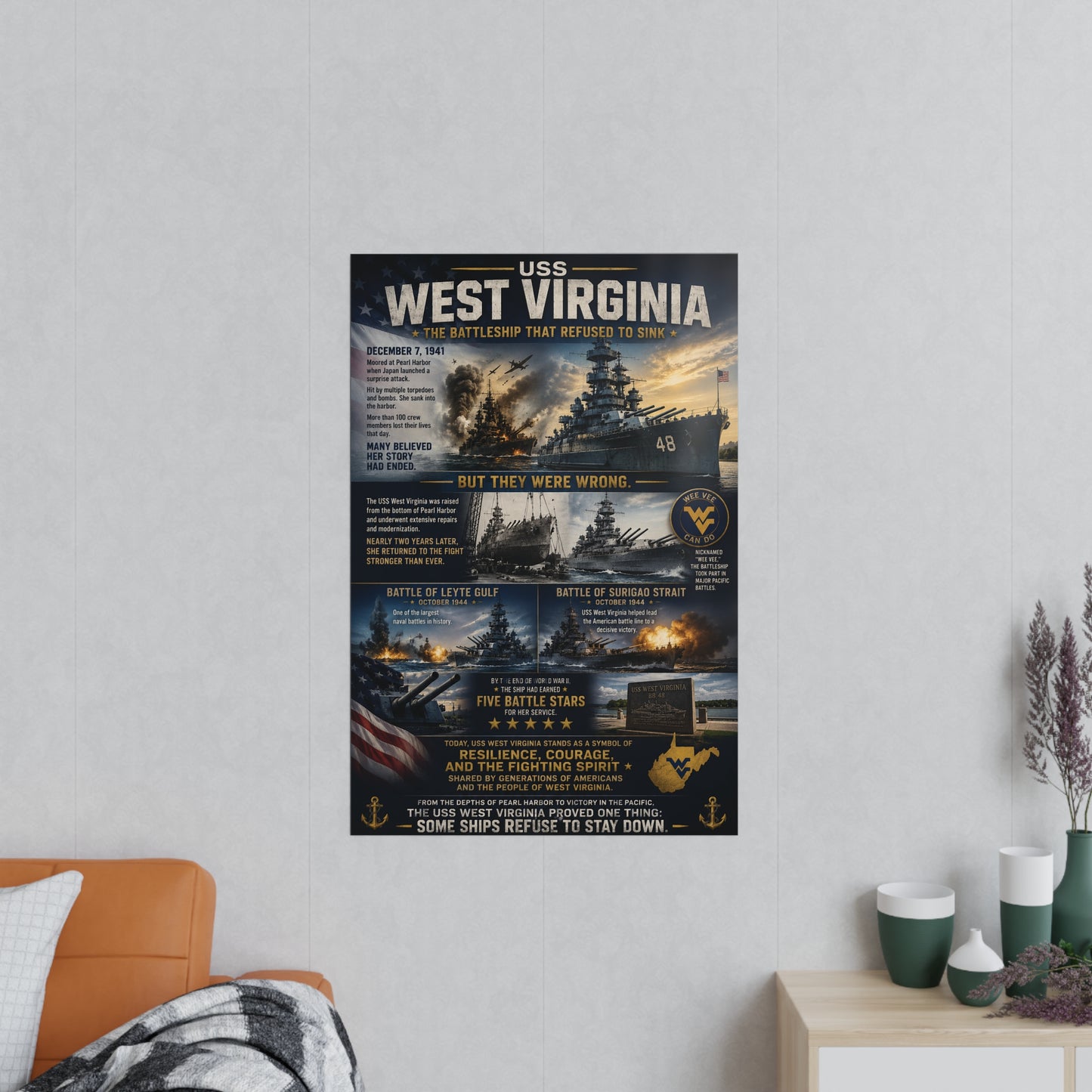 USS West Virginia Battleship Photopaper Poster - WWII Naval History Print