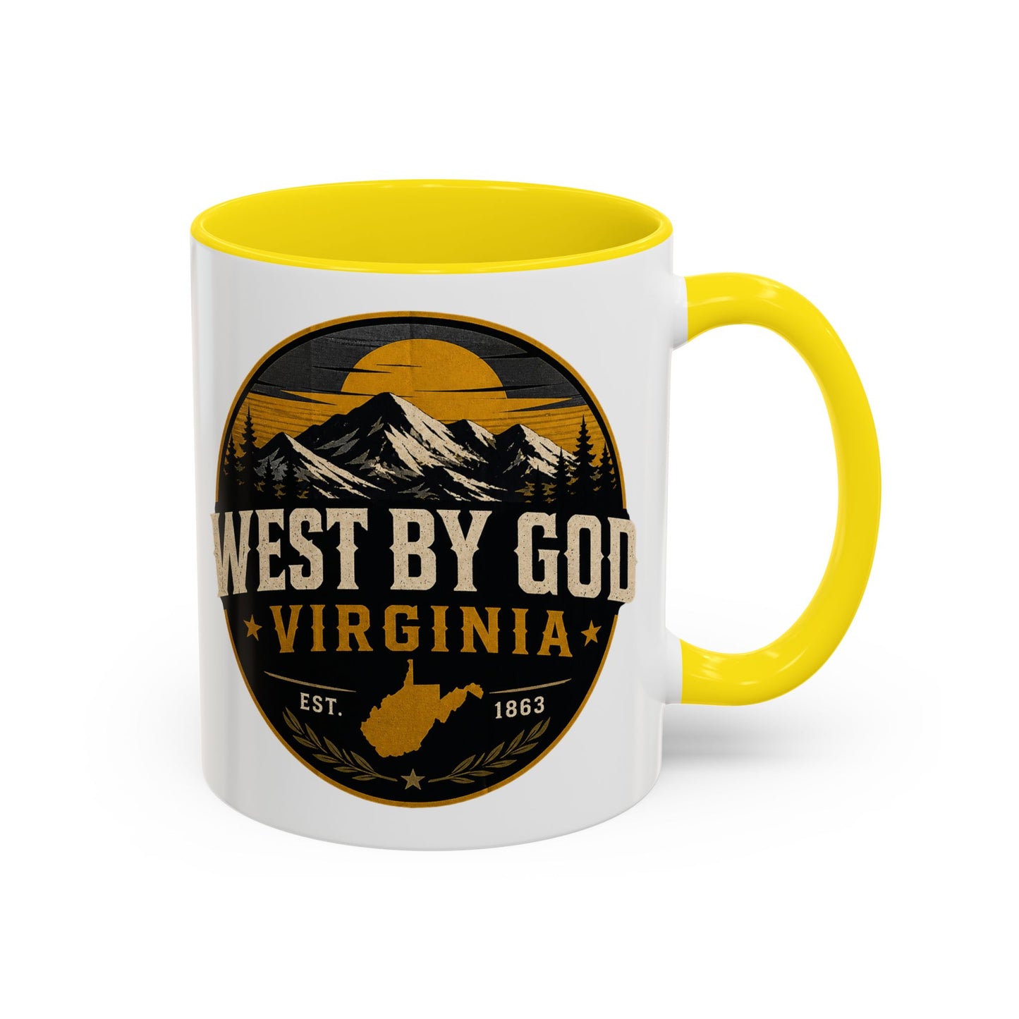 West By God Virginia Accent Coffee Mug — Vintage Mountain Cabin Design (11/15oz)