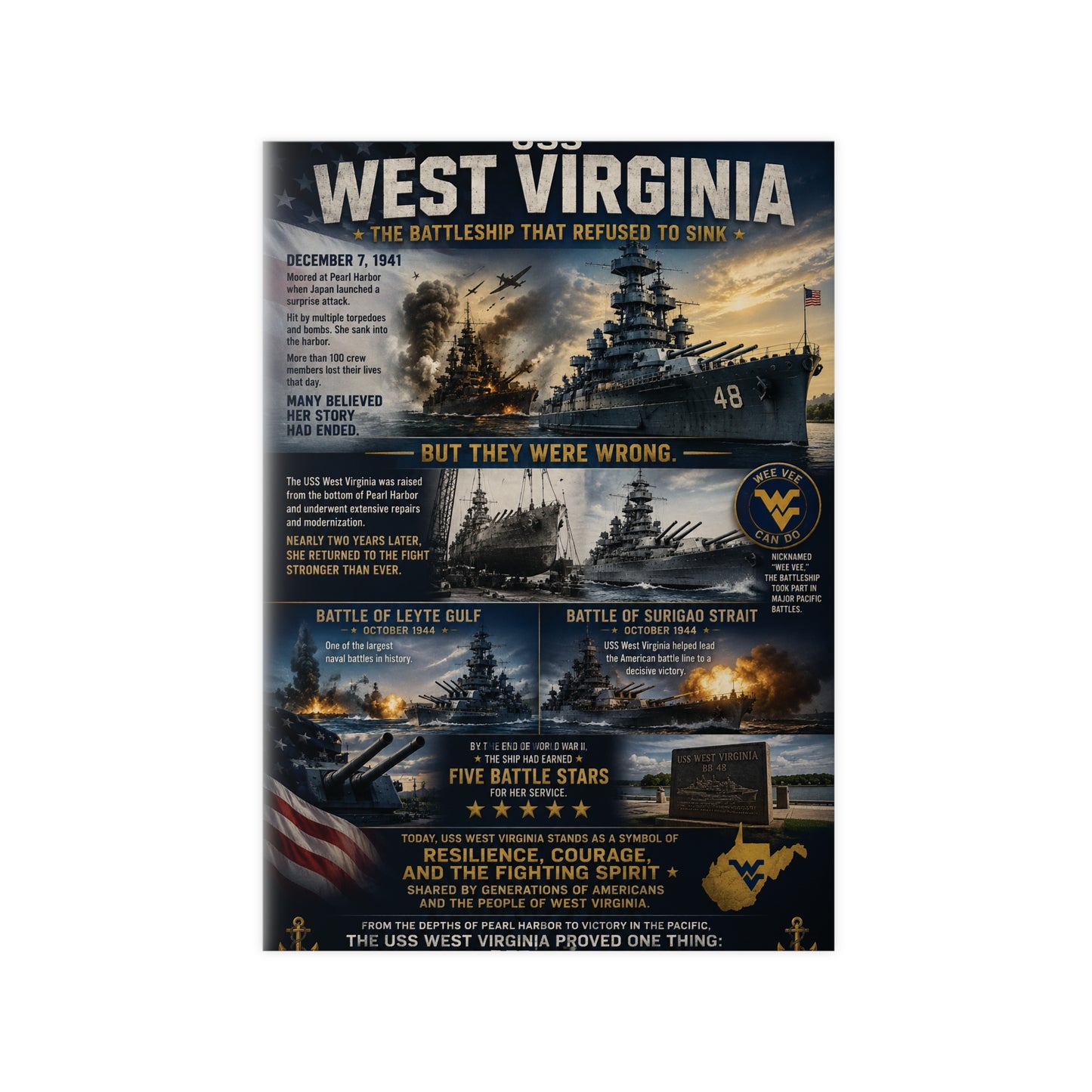 USS West Virginia Battleship Photopaper Poster - WWII Naval History Print