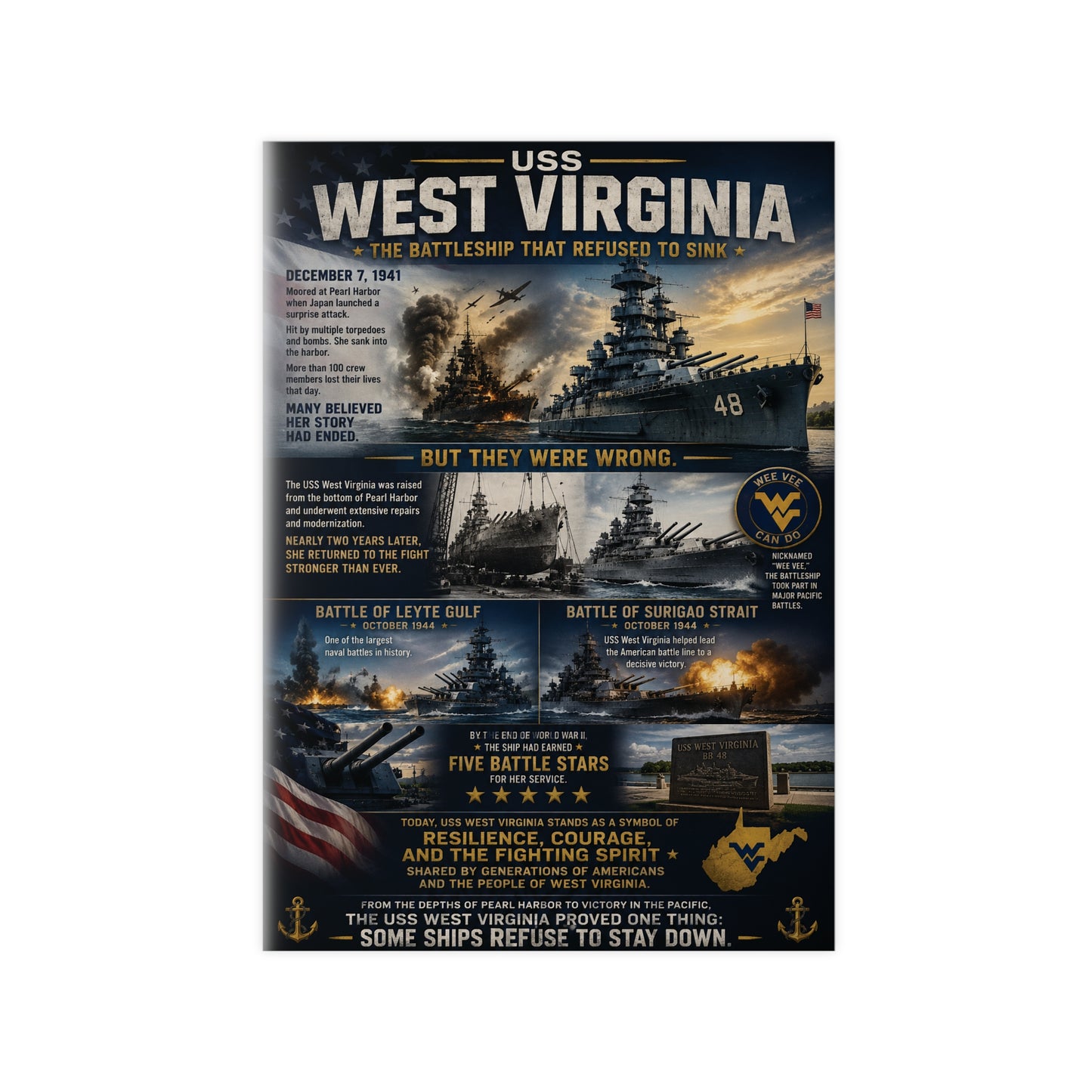 USS West Virginia Battleship Photopaper Poster - WWII Naval History Print