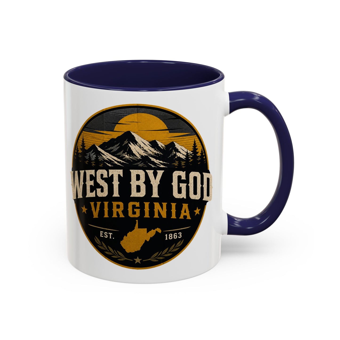 West By God Virginia Accent Coffee Mug — Vintage Mountain Cabin Design (11/15oz)