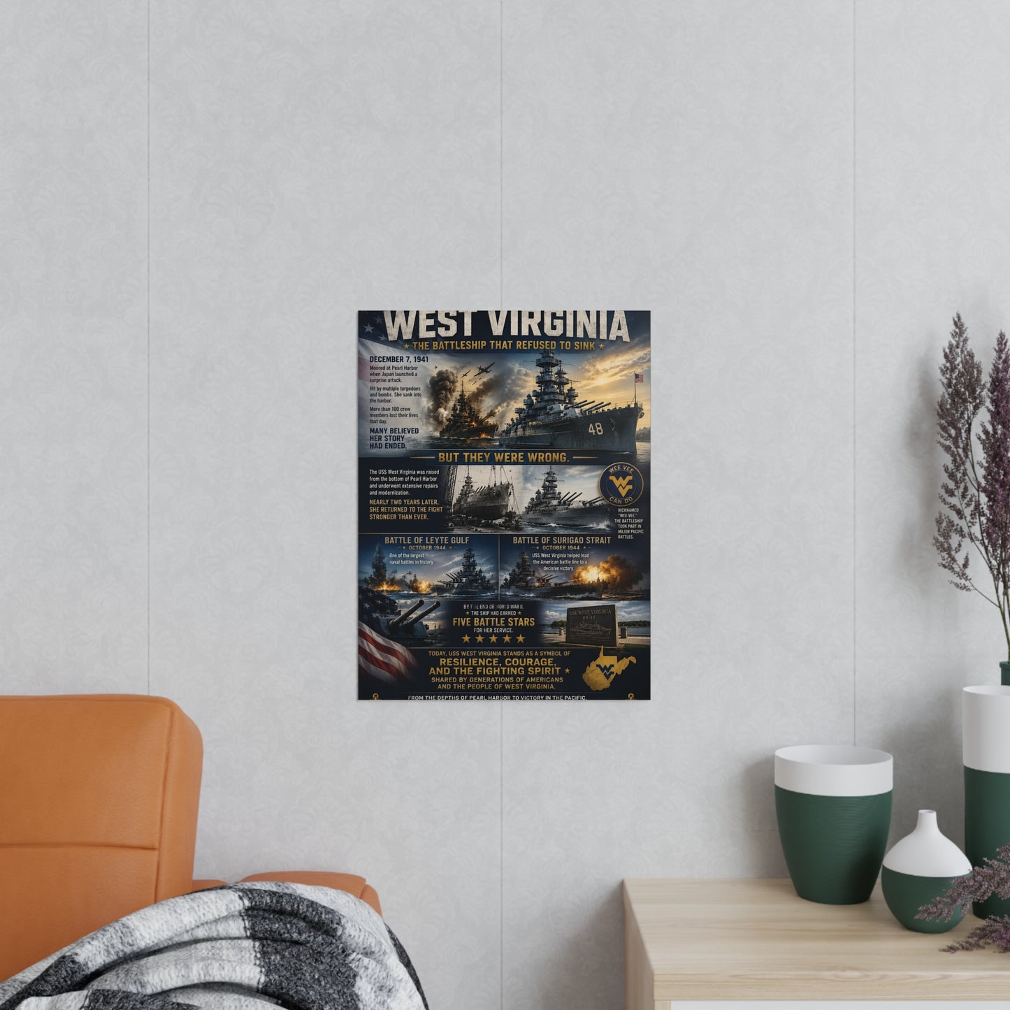 USS West Virginia Battleship Photopaper Poster - WWII Naval History Print