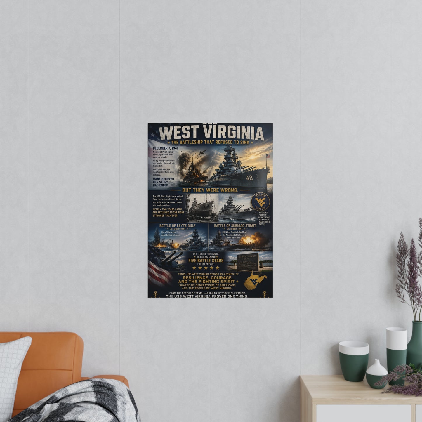 USS West Virginia Battleship Photopaper Poster - WWII Naval History Print
