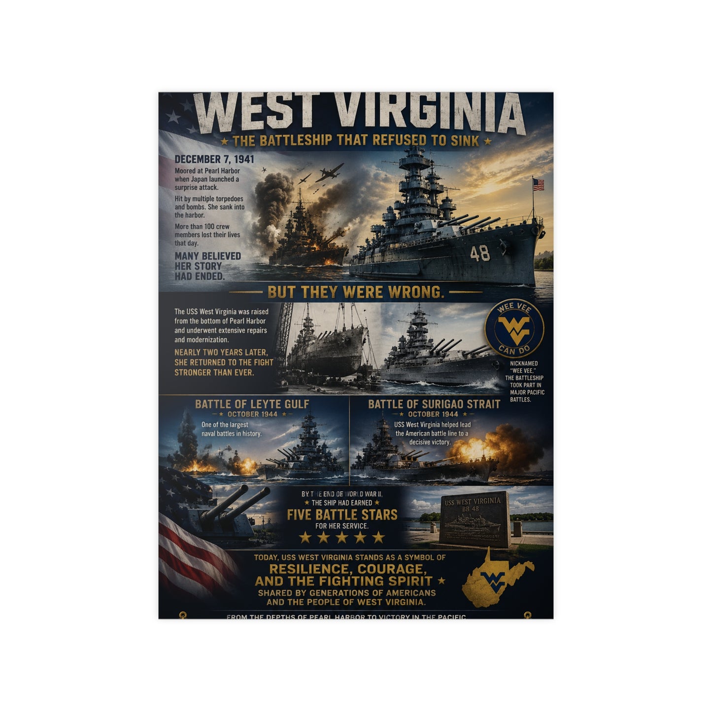 USS West Virginia Battleship Photopaper Poster - WWII Naval History Print
