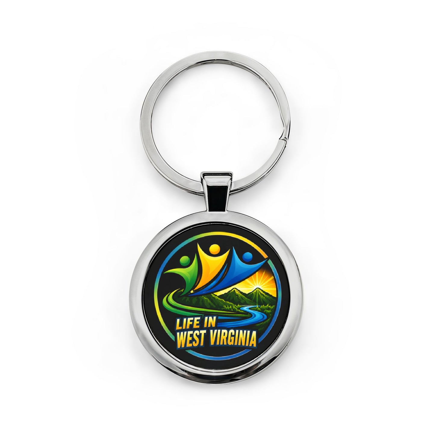 Round Stainless Steel Keychain — 'Life in West Virginia' Scenic Souvenir
