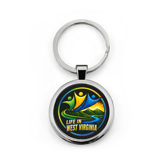 Round Stainless Steel Keychain — 'Life in West Virginia' Scenic Souvenir