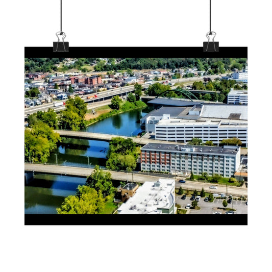 Elk River Aerial City River Matte Horizontal Poster — Urban Landscape Wall Art