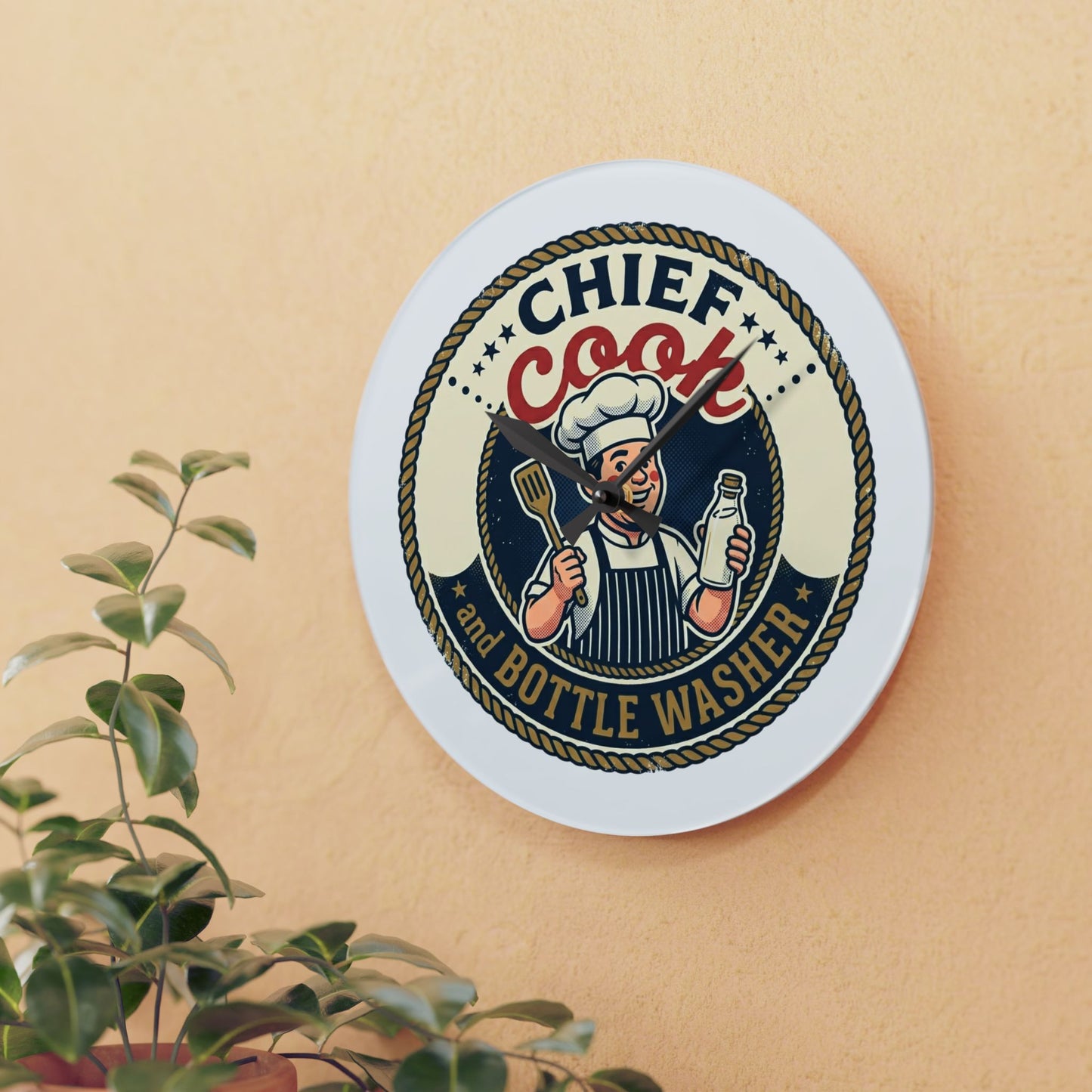 Chief Cook and Bottle Washer Acrylic Wall Clock