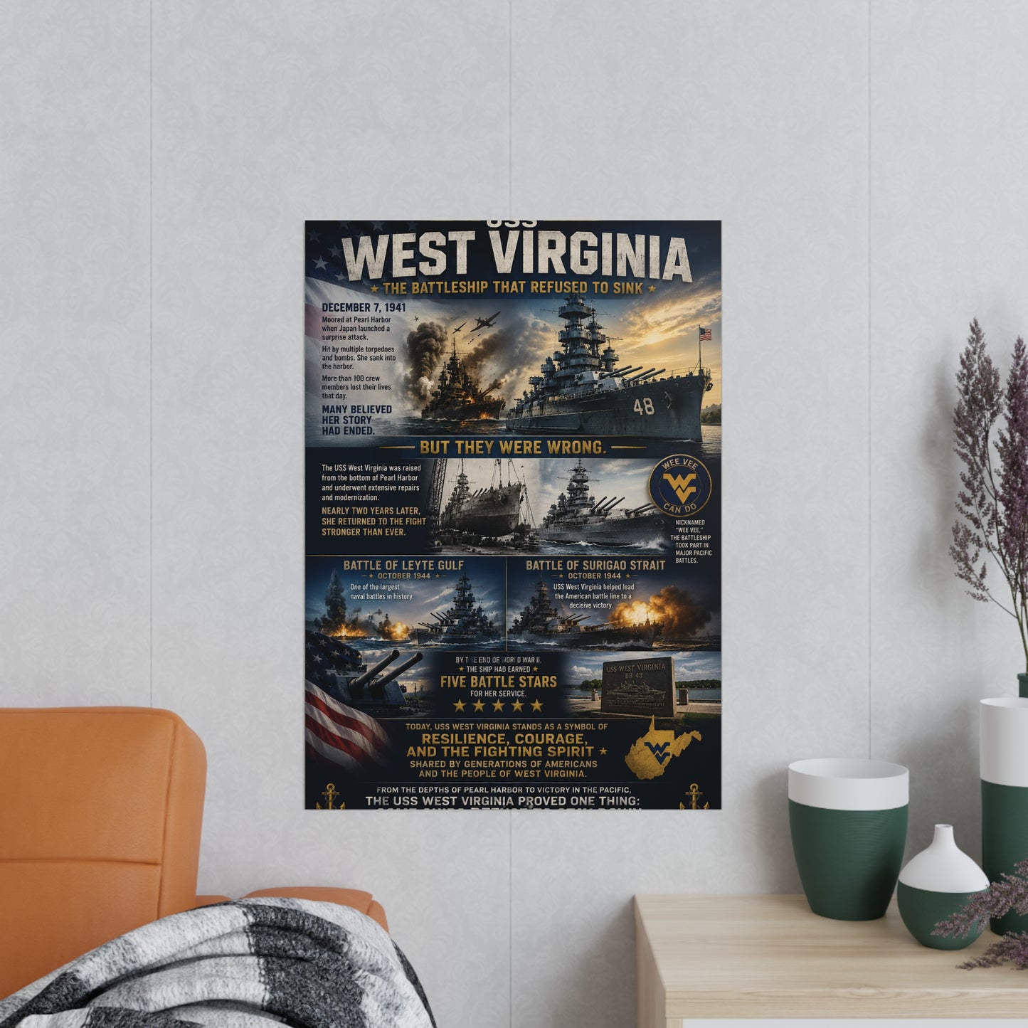 USS West Virginia Battleship Photopaper Poster - WWII Naval History Print