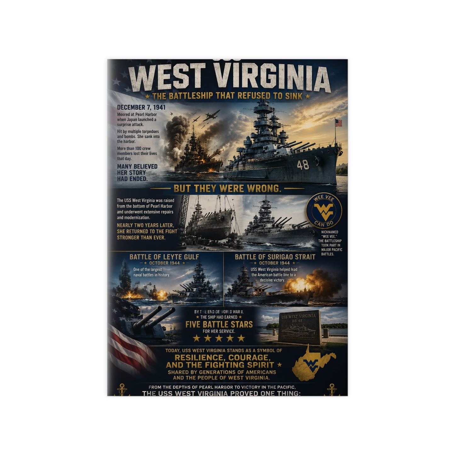 USS West Virginia Battleship Photopaper Poster - WWII Naval History Print