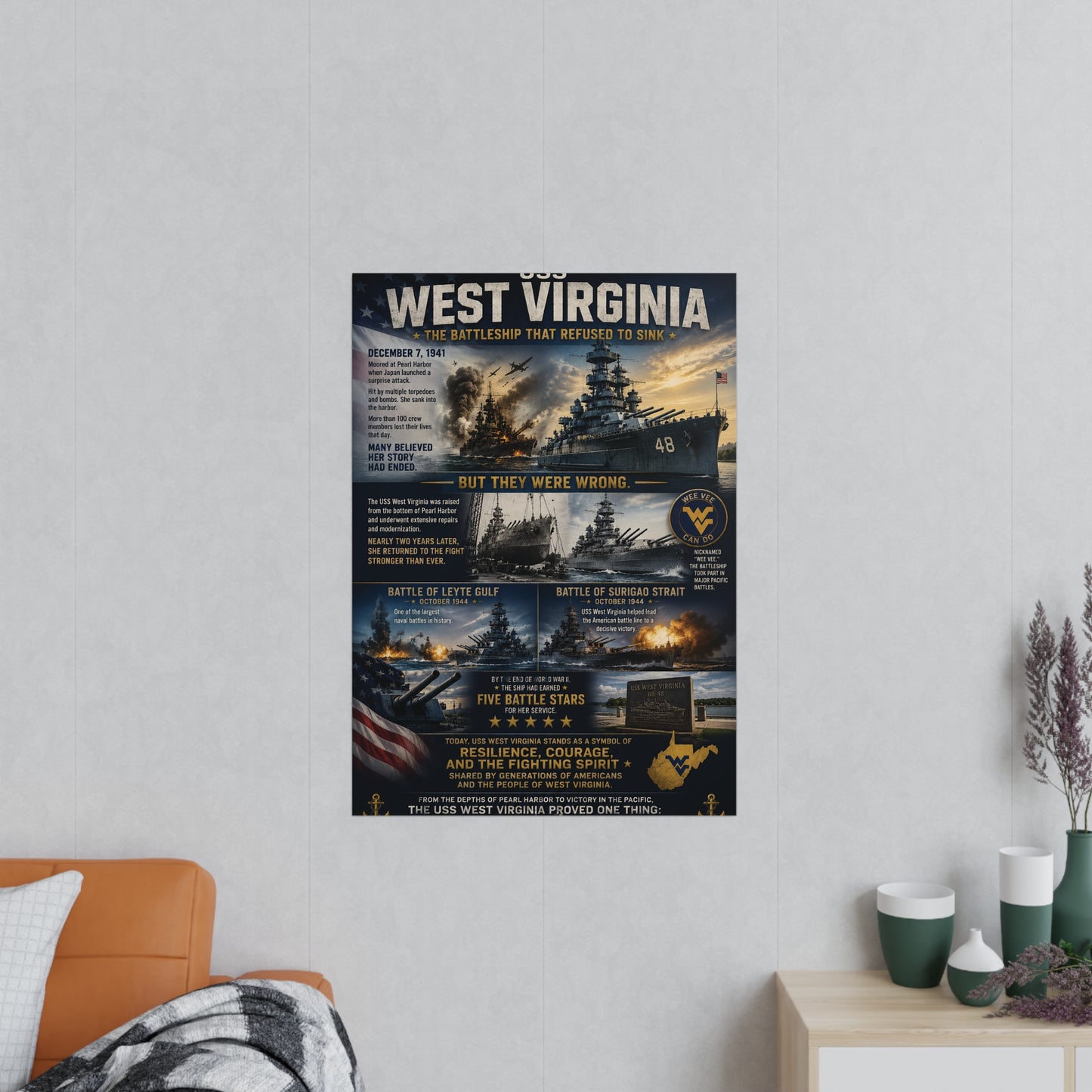 USS West Virginia Battleship Photopaper Poster - WWII Naval History Print