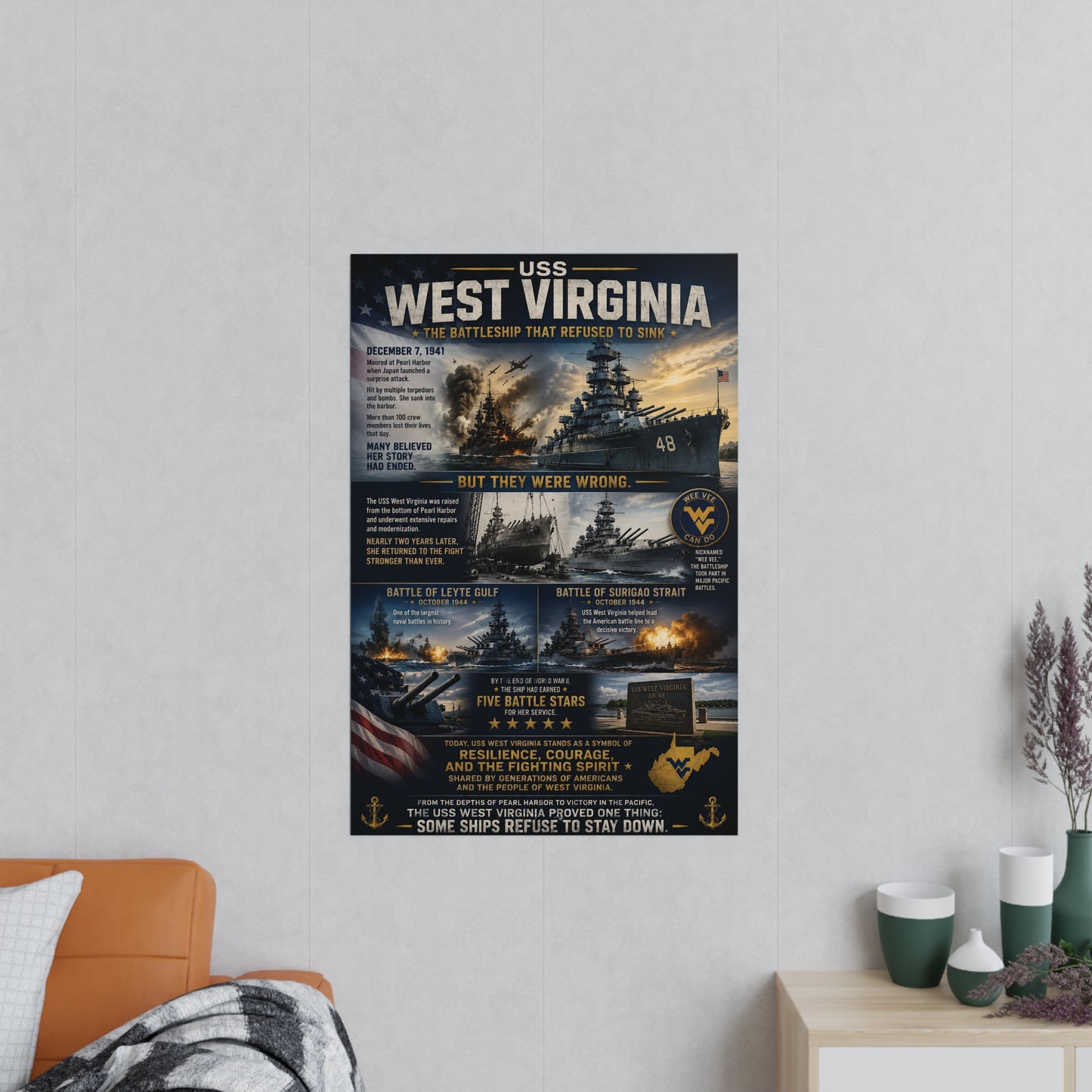 USS West Virginia Battleship Photopaper Poster - WWII Naval History Print