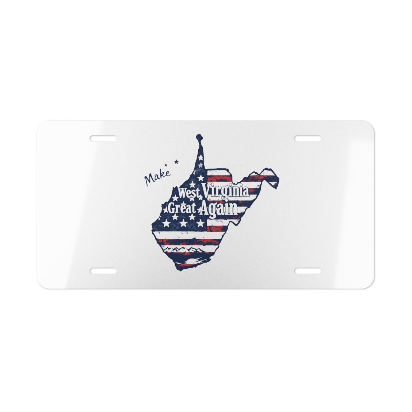 Make West Virginia Great Again Aluminum Vanity Plate – American Flag State Outline
