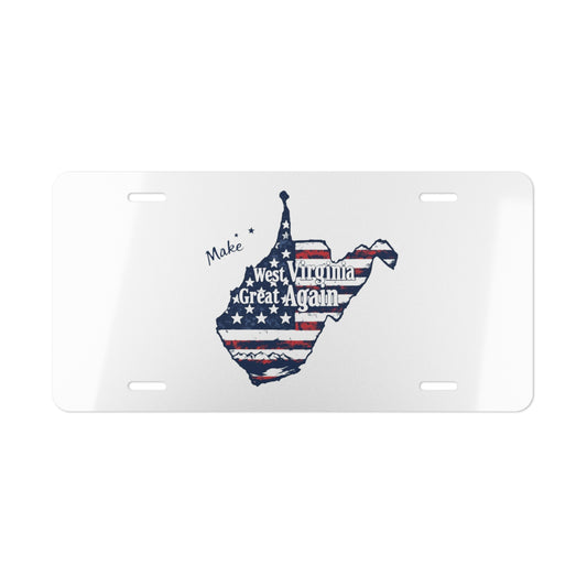 Make West Virginia Great Again Aluminum Vanity Plate – American Flag State Outline