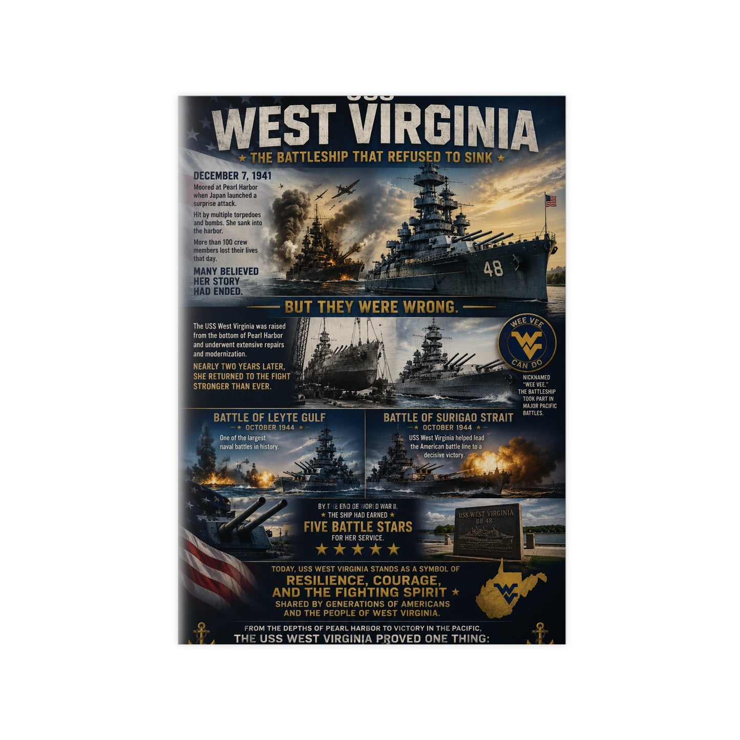 USS West Virginia Battleship Photopaper Poster - WWII Naval History Print
