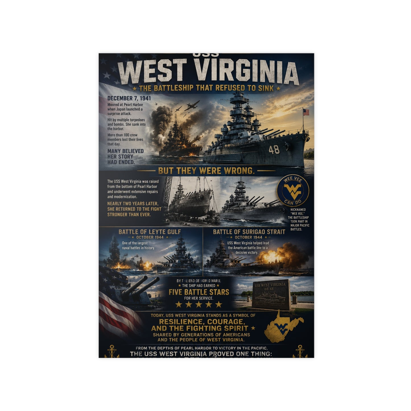 USS West Virginia Battleship Photopaper Poster - WWII Naval History Print