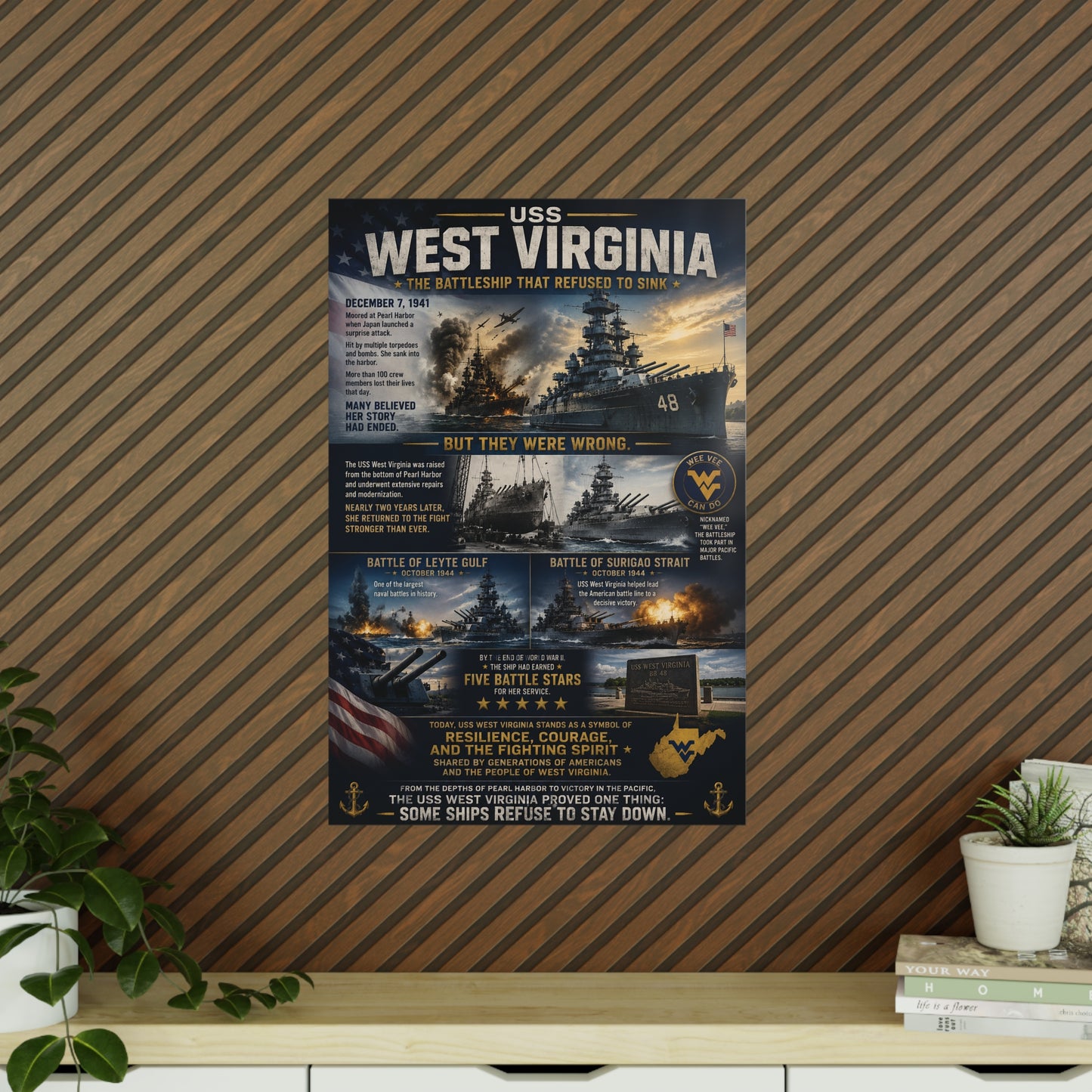 USS West Virginia Battleship Photopaper Poster - WWII Naval History Print