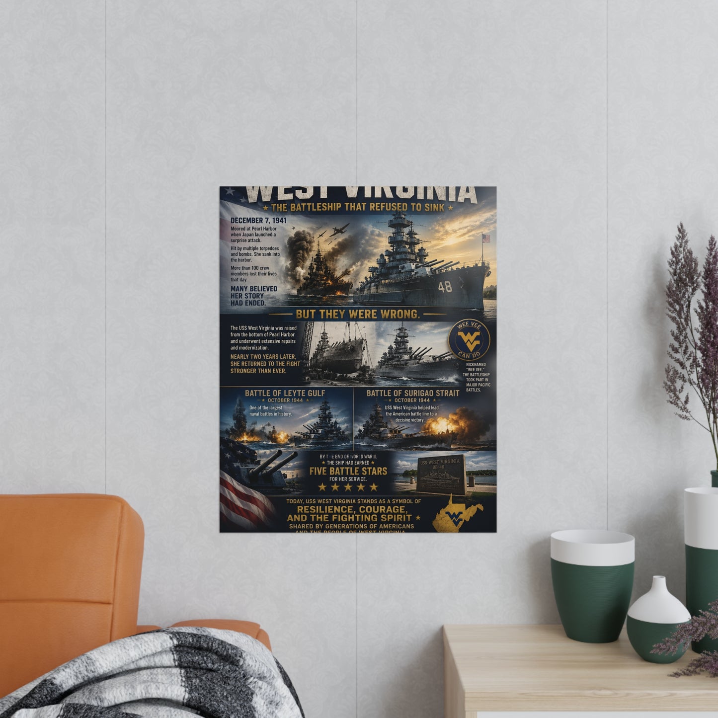 USS West Virginia Battleship Photopaper Poster - WWII Naval History Print
