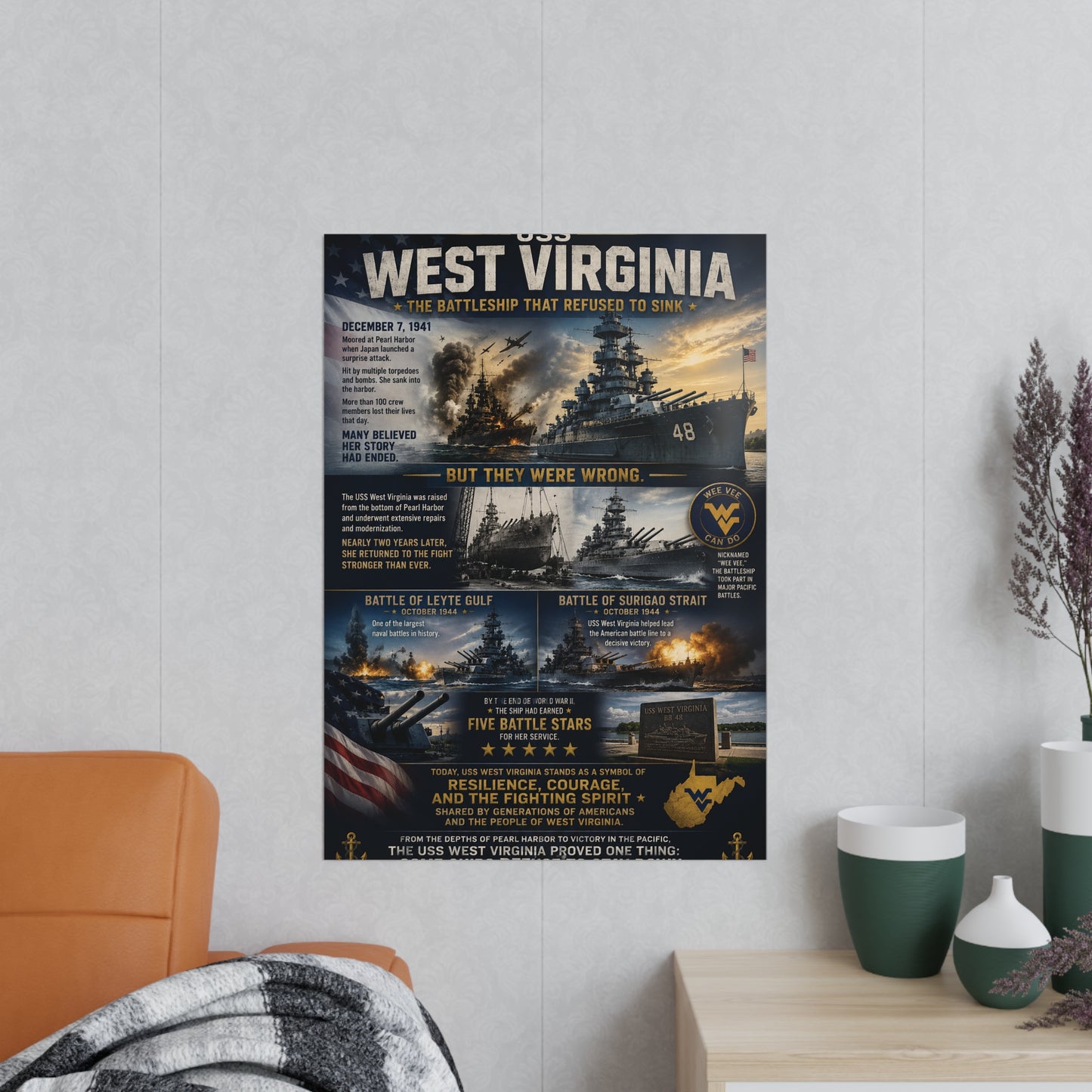 USS West Virginia Battleship Photopaper Poster - WWII Naval History Print