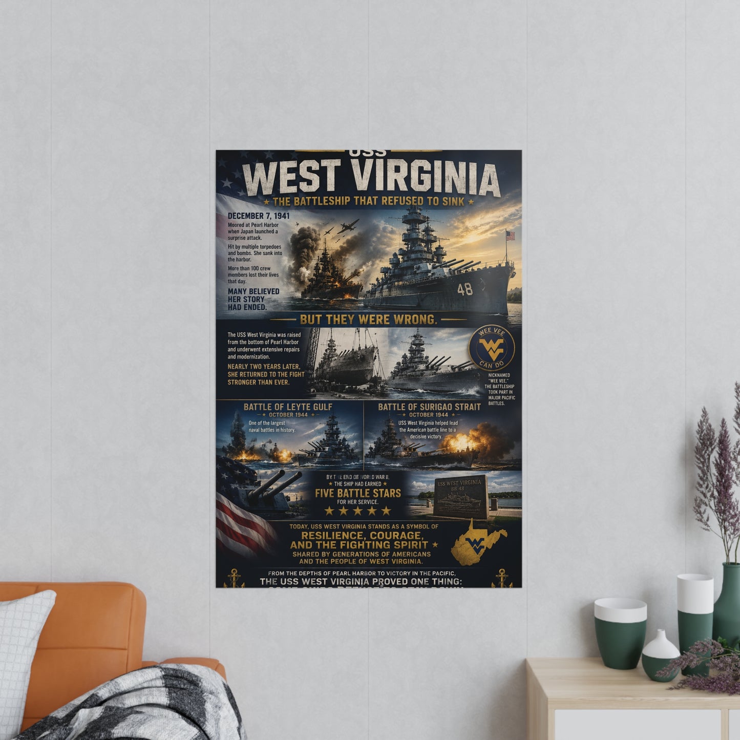 USS West Virginia Battleship Photopaper Poster - WWII Naval History Print