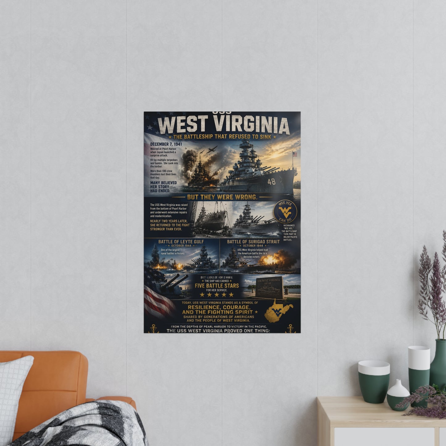 USS West Virginia Battleship Photopaper Poster - WWII Naval History Print