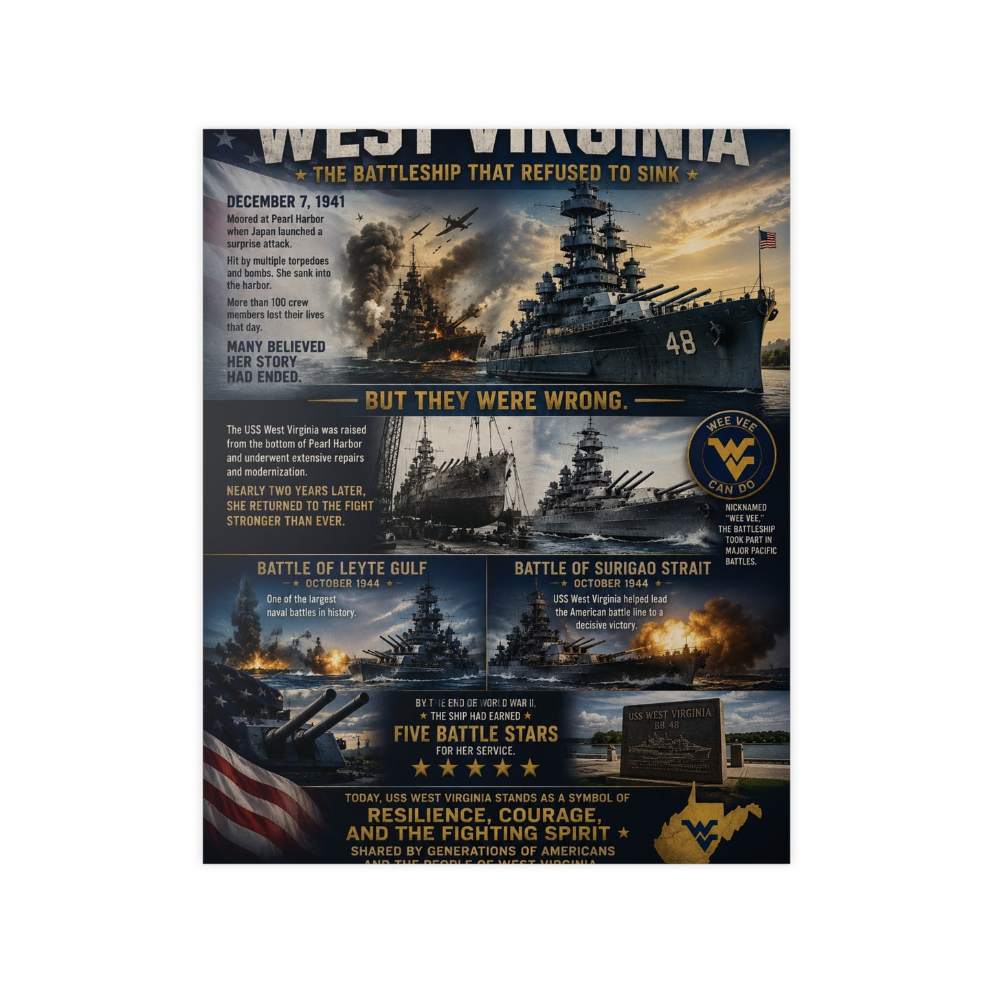 USS West Virginia Battleship Photopaper Poster - WWII Naval History Print