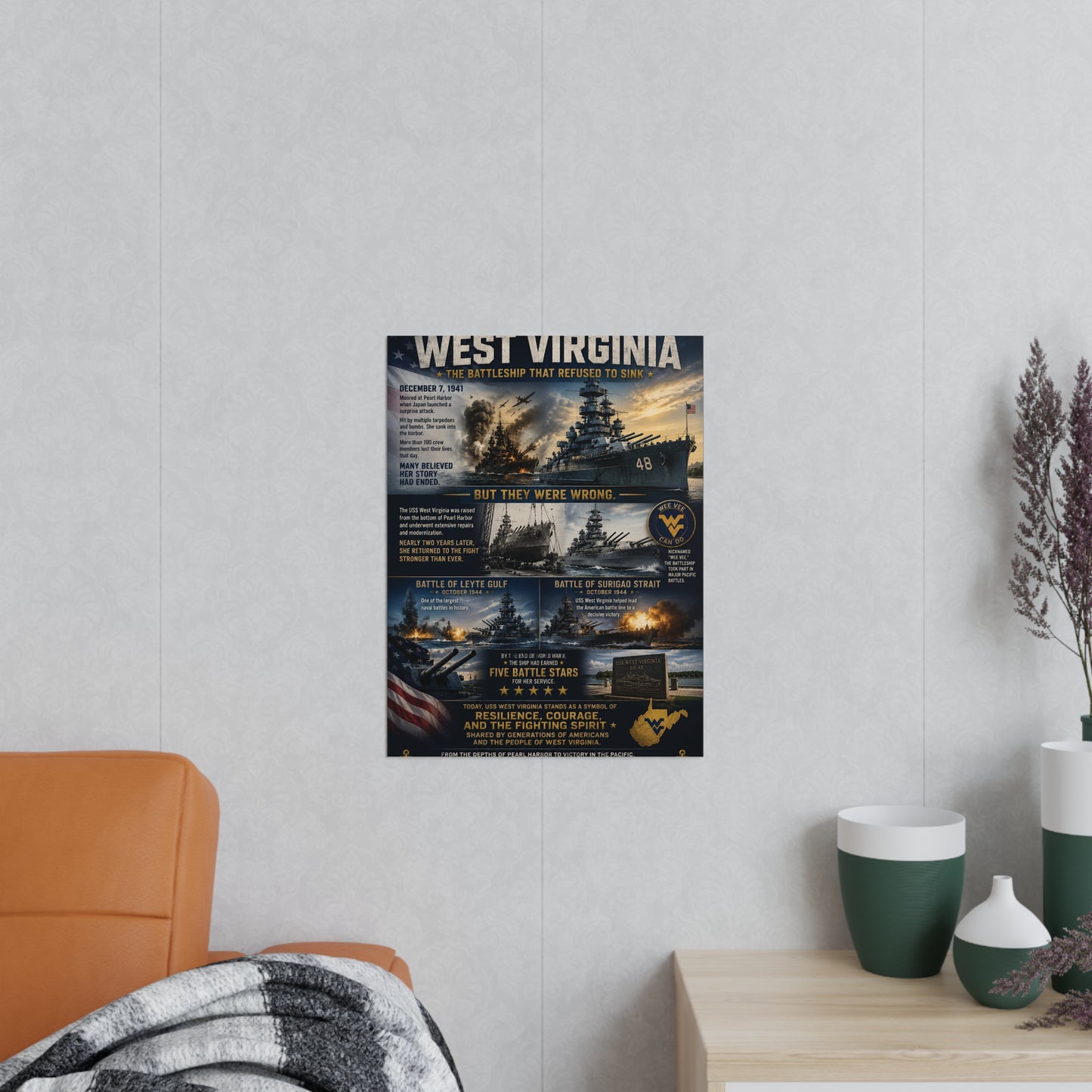 USS West Virginia Battleship Photopaper Poster - WWII Naval History Print
