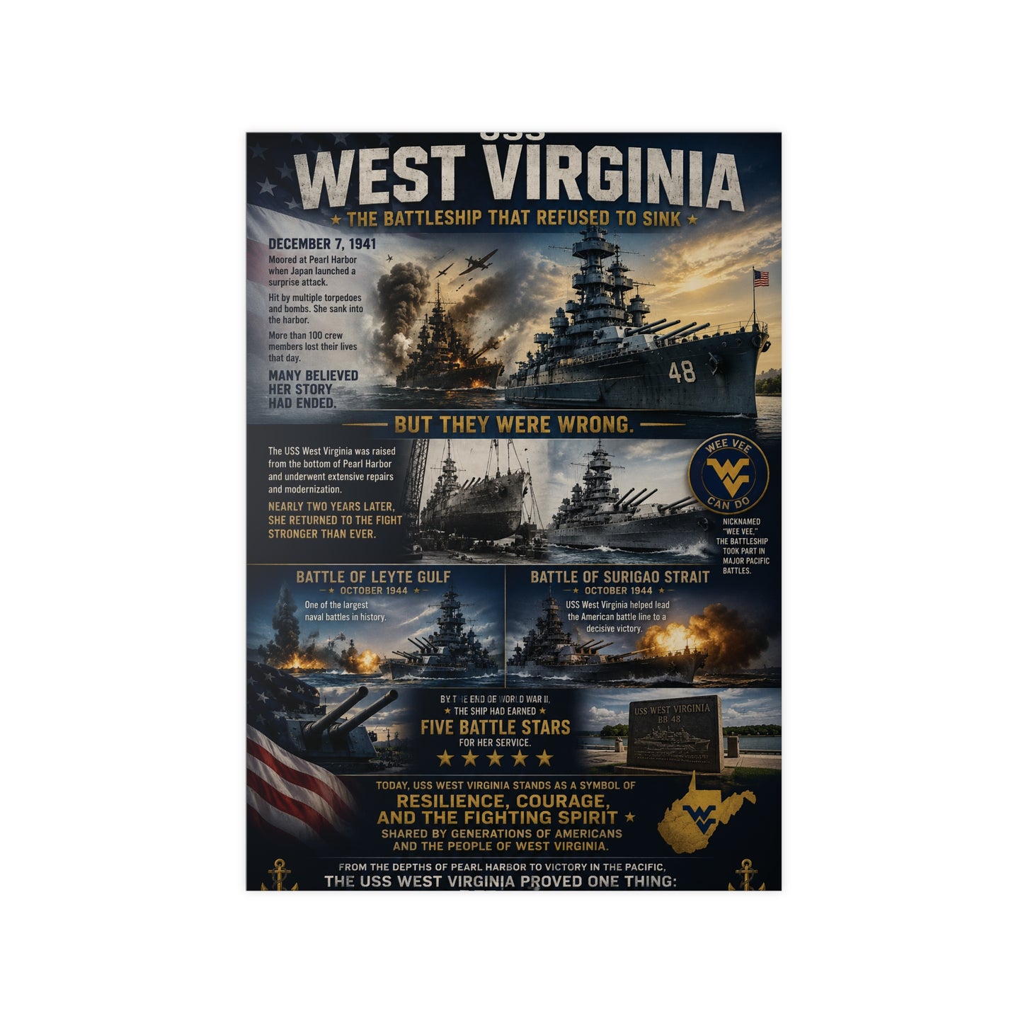 USS West Virginia Battleship Photopaper Poster - WWII Naval History Print