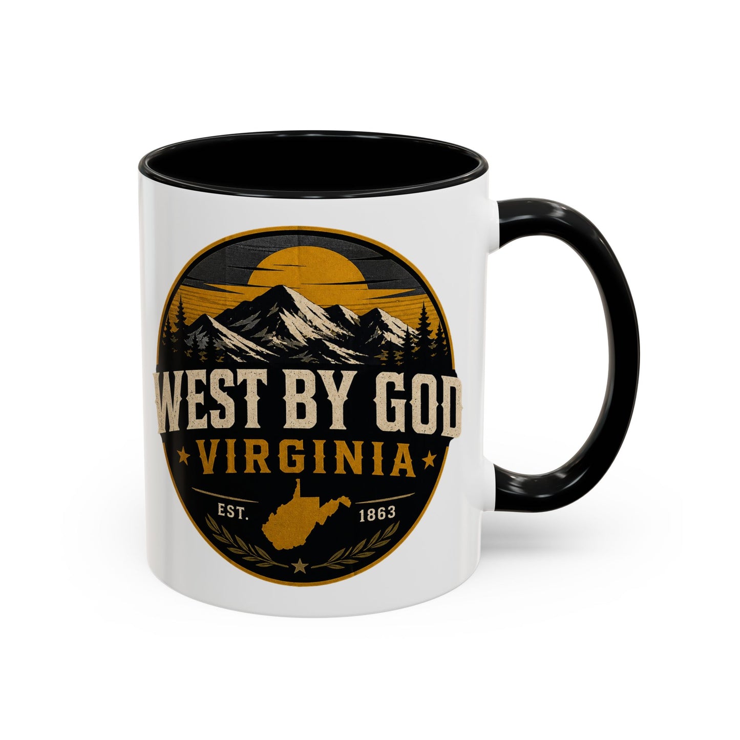 West By God Virginia Accent Coffee Mug — Vintage Mountain Cabin Design (11/15oz)