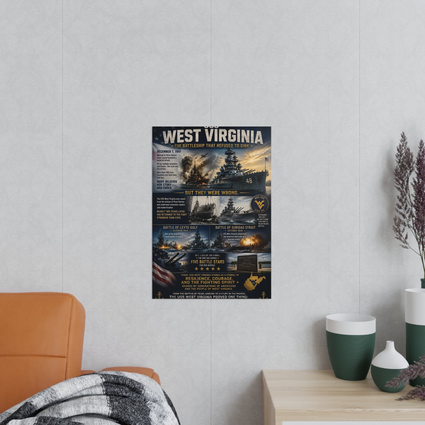 USS West Virginia Battleship Photopaper Poster - WWII Naval History Print