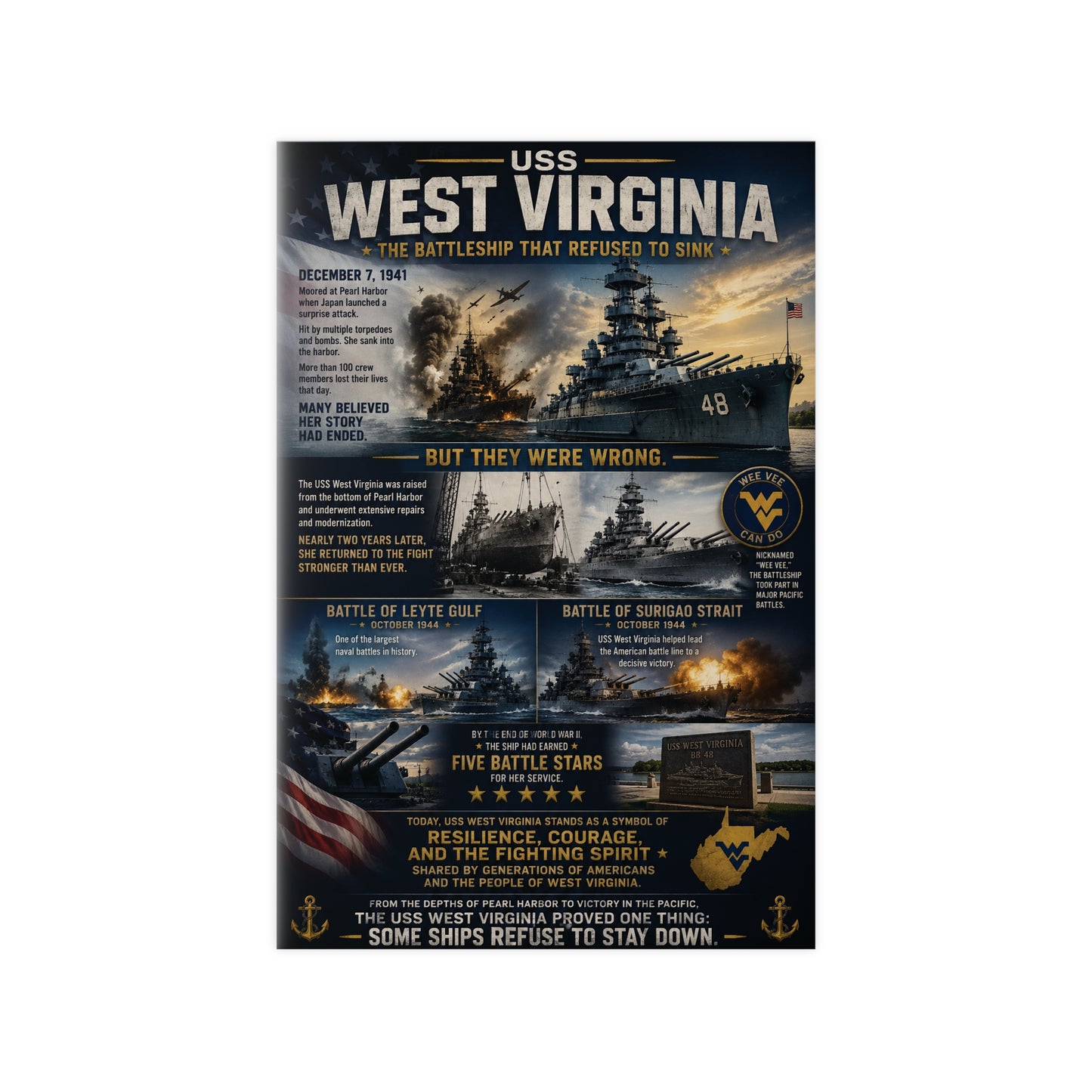 USS West Virginia Battleship Photopaper Poster - WWII Naval History Print