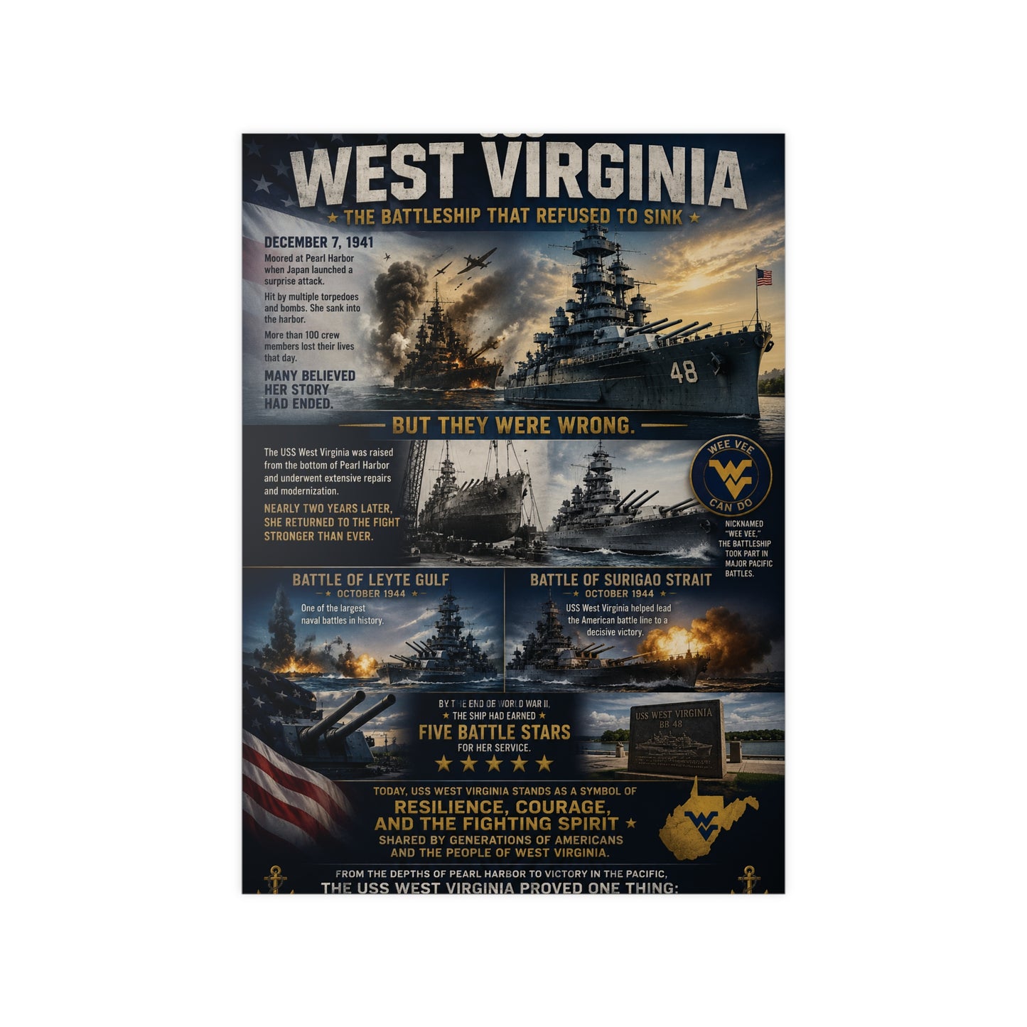 USS West Virginia Battleship Photopaper Poster - WWII Naval History Print