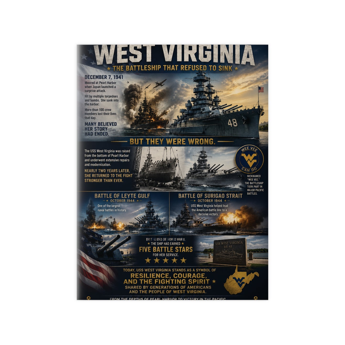 USS West Virginia Battleship Photopaper Poster - WWII Naval History Print